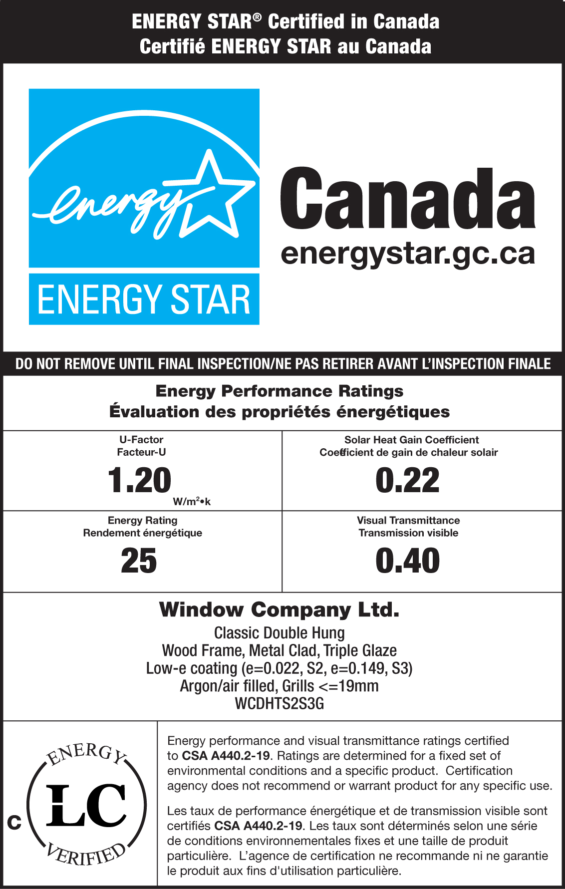 Sample ENERGY STAR label with the energy performance label and certification mark (LabTesT)