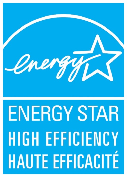 ENERGY STAR HIGH EFFICIENCY – HAUTE EFFICACITÉ, vertical cyan symbol