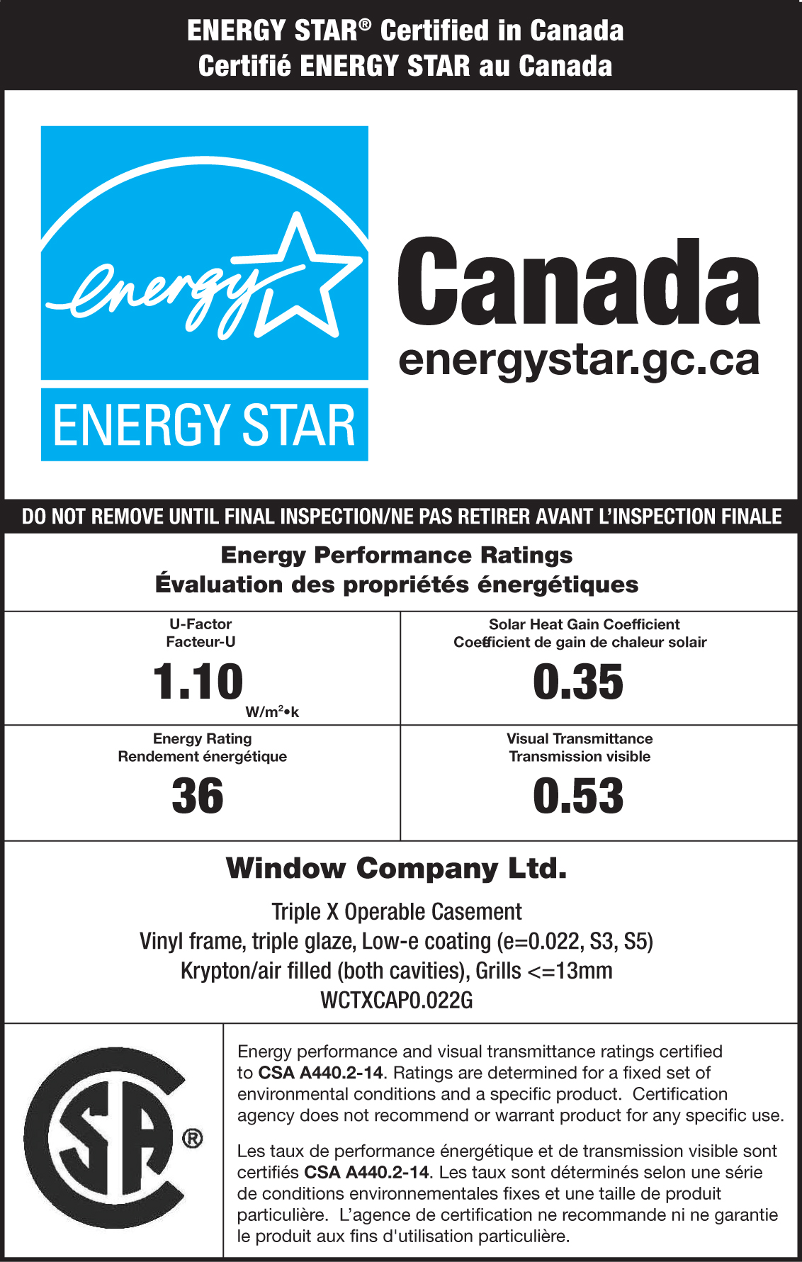 Sample labels—windows, doors and skylights