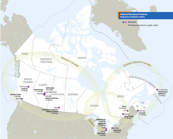Refineries in Canada 2007 (thousands of cubic metres per day)