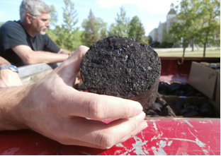 Photo depicting 3-inch biocarbon briquette