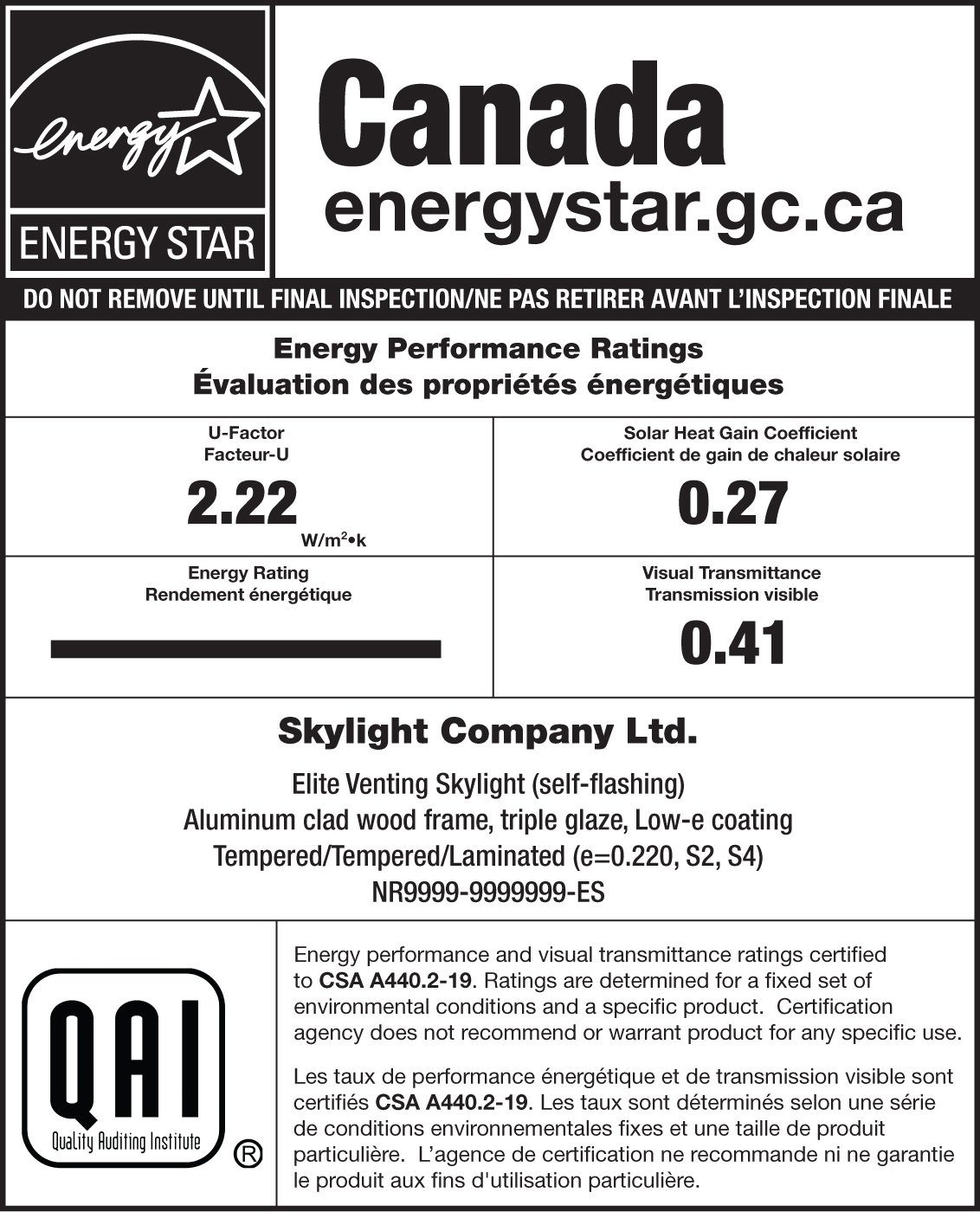 QAI ENERGY STAR Sample Label