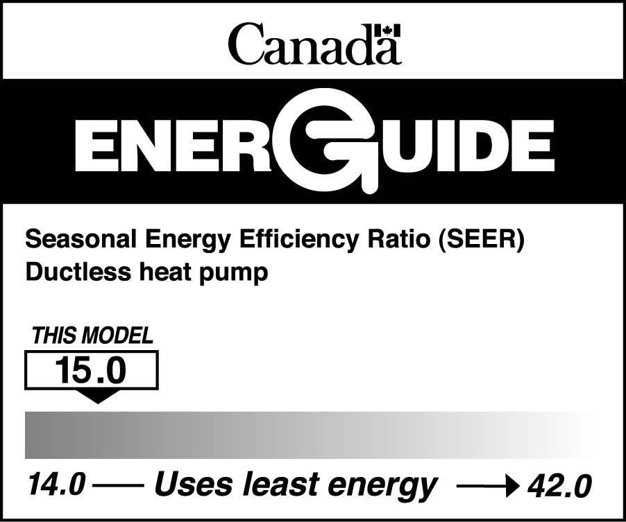 EnerGuide label for an air source ductless heat pump