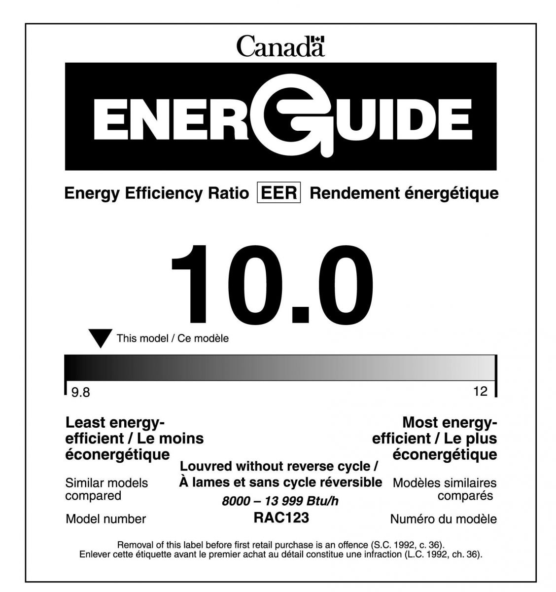 EnerGuide label for room air conditioners with an ENERGY STAR® qualification