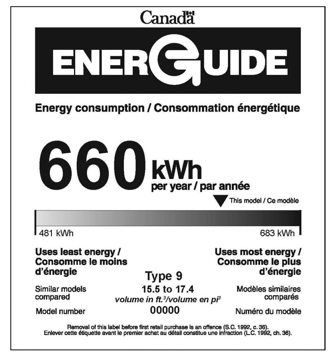 EnerGuide label for a freezer