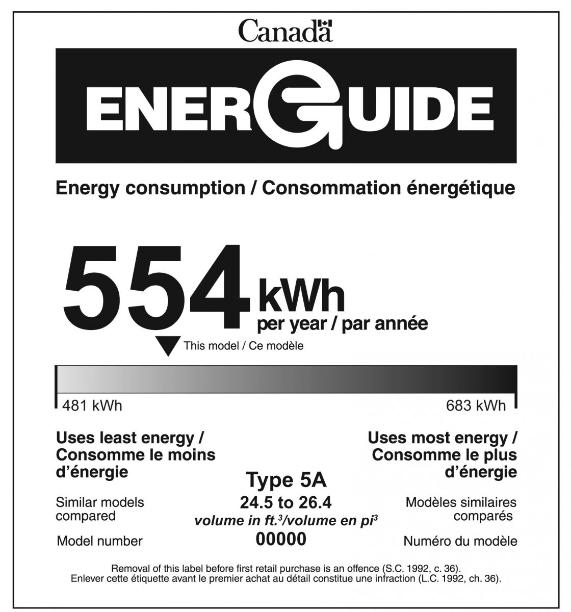 Example of an EnerGuide label for a refrigerator