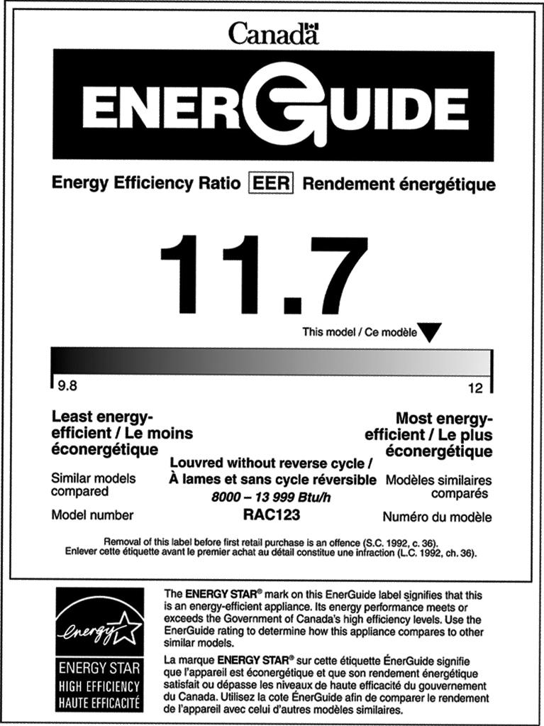 EnerGuide label for room air conditioners