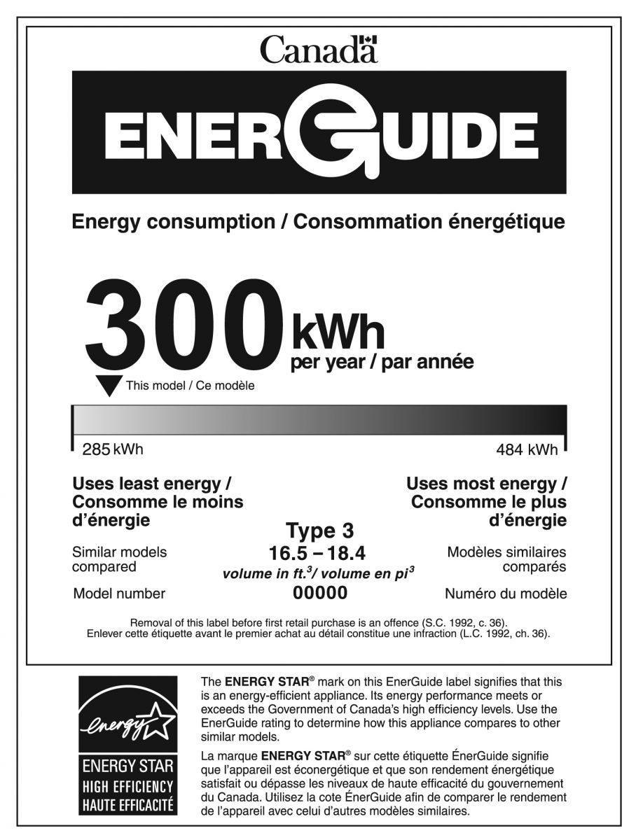 EnerGuide label for a refrigerator that is ENERGY STAR qualified