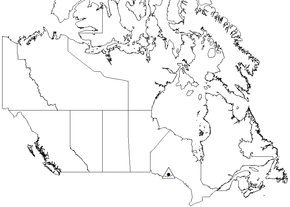 Map of Canada showing the location of the 25th Sideroad wood ash research trial in Ontario.