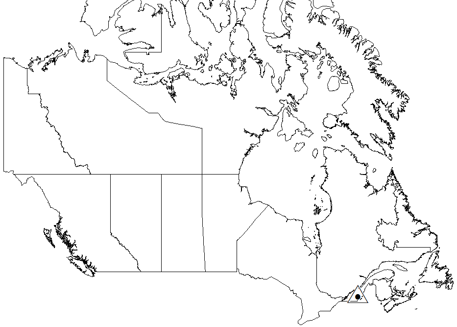 Map of Canada showing the location of the Eastern Townships sugar maple wood ash research trial in Quebec.