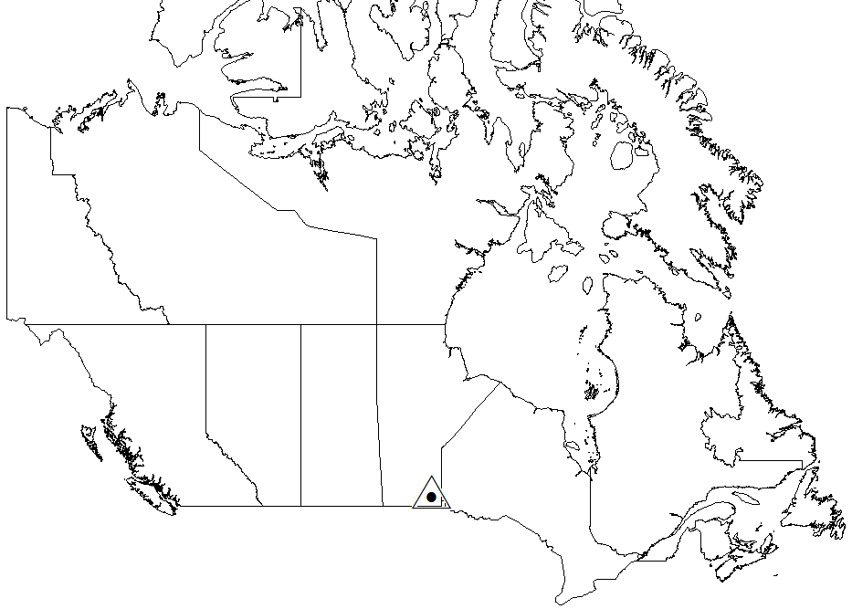 Map of Canada showing the location of the Pineland wood ash research trial in Manitoba.