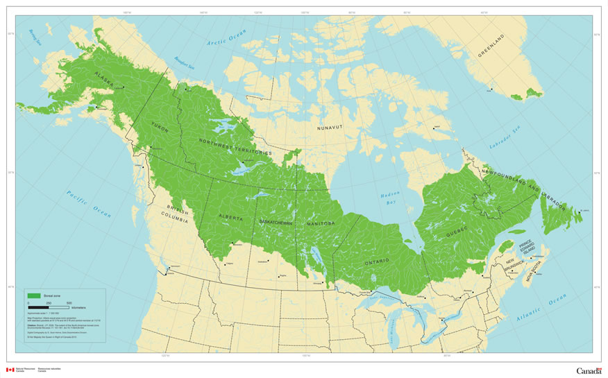Boreal zone map of North America