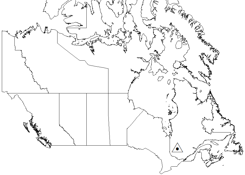 Map of Canada showing the location of the Senneterre 1 wood ash research trial in Quebec.