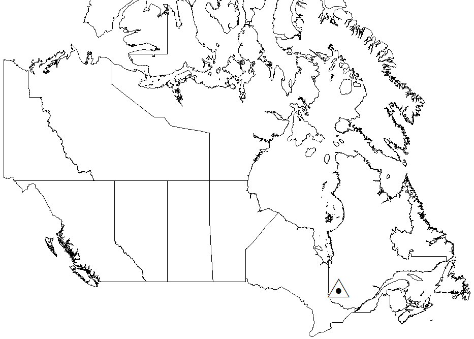 Map of Canada showing the location of the Senneterre 2 wood ash research trial in Quebec.