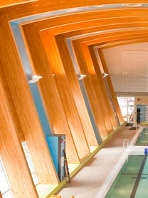 Glulam columns and beams used at the Hillcrest Swimming Pool