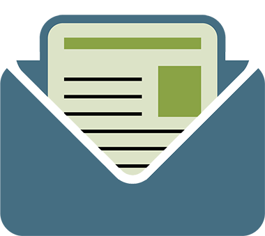 Icon showing a stylized paper with writing inside an envelope.