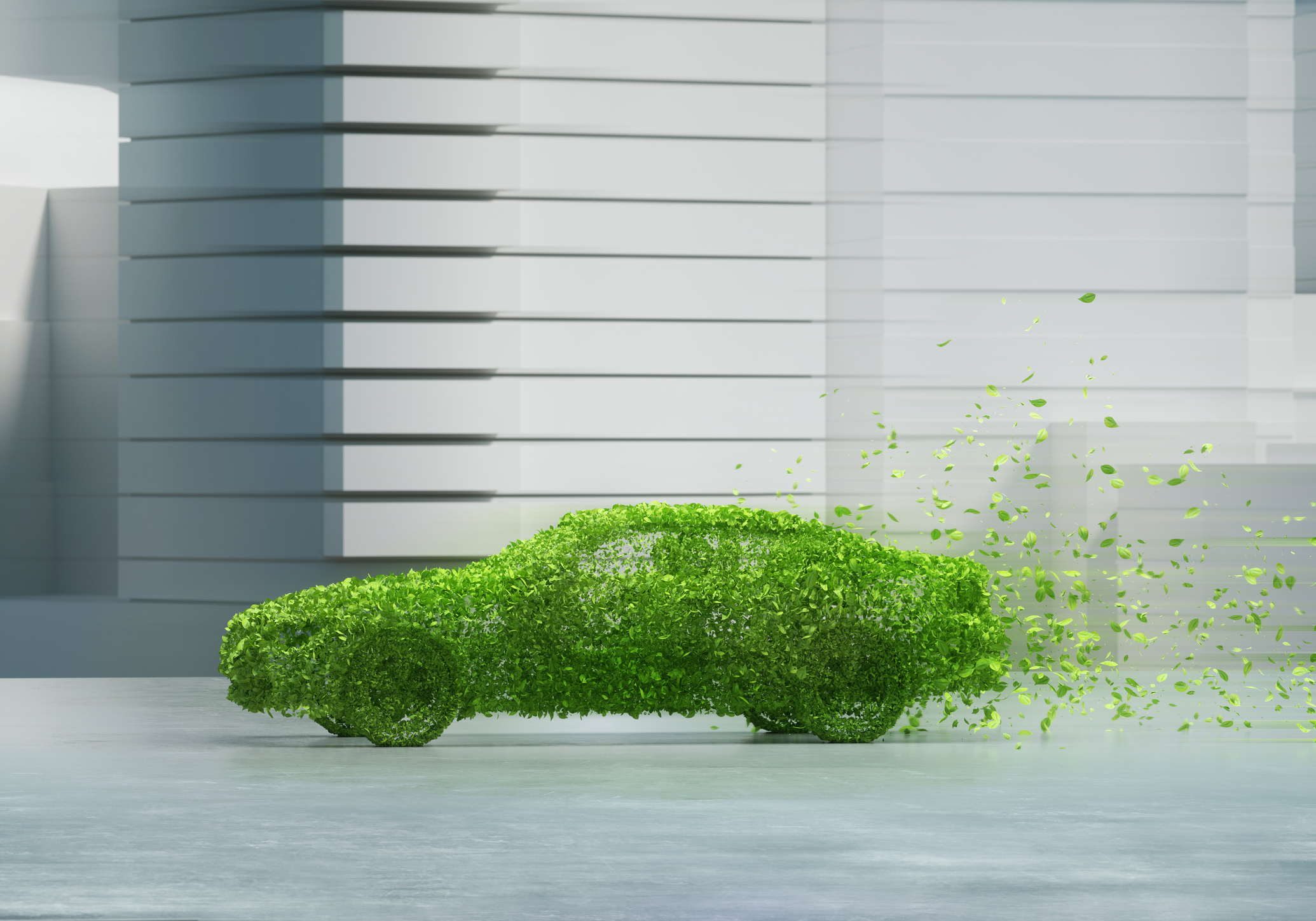green car made out of leaves