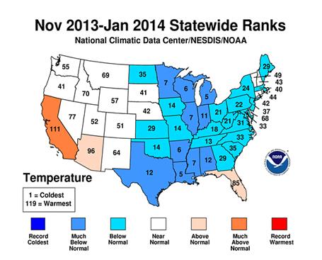 Figure 6.5: U.S. November 2013-January 2014 Temperature Climate Data
