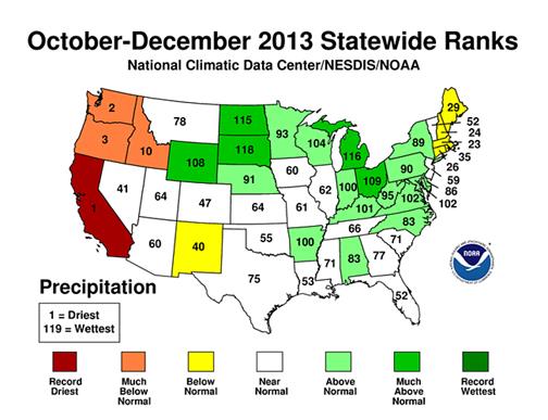 Figure 5.6: Map of United States Indicating Precipitation during Autumn 2013