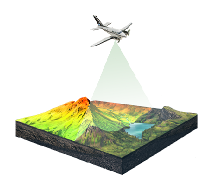 Image of an aircraft acquiring data using airborne LiDAR.