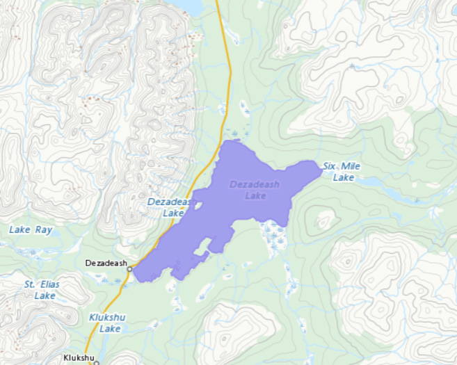 Map location of Dezadeash Lake / Titl'àt Mǟn.