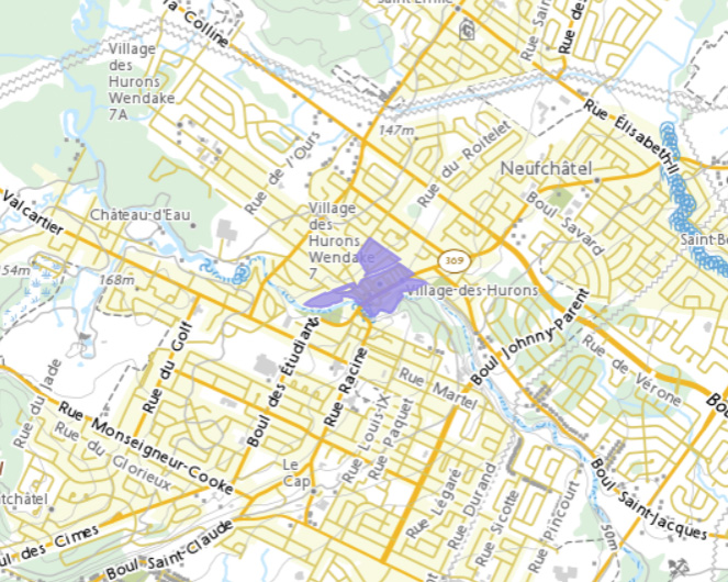 Map location of Wendake.