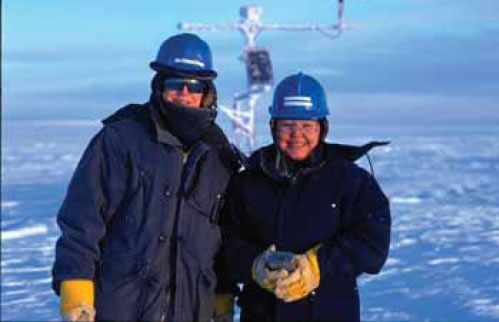 Two workers of the Raglan mine outside during Winter