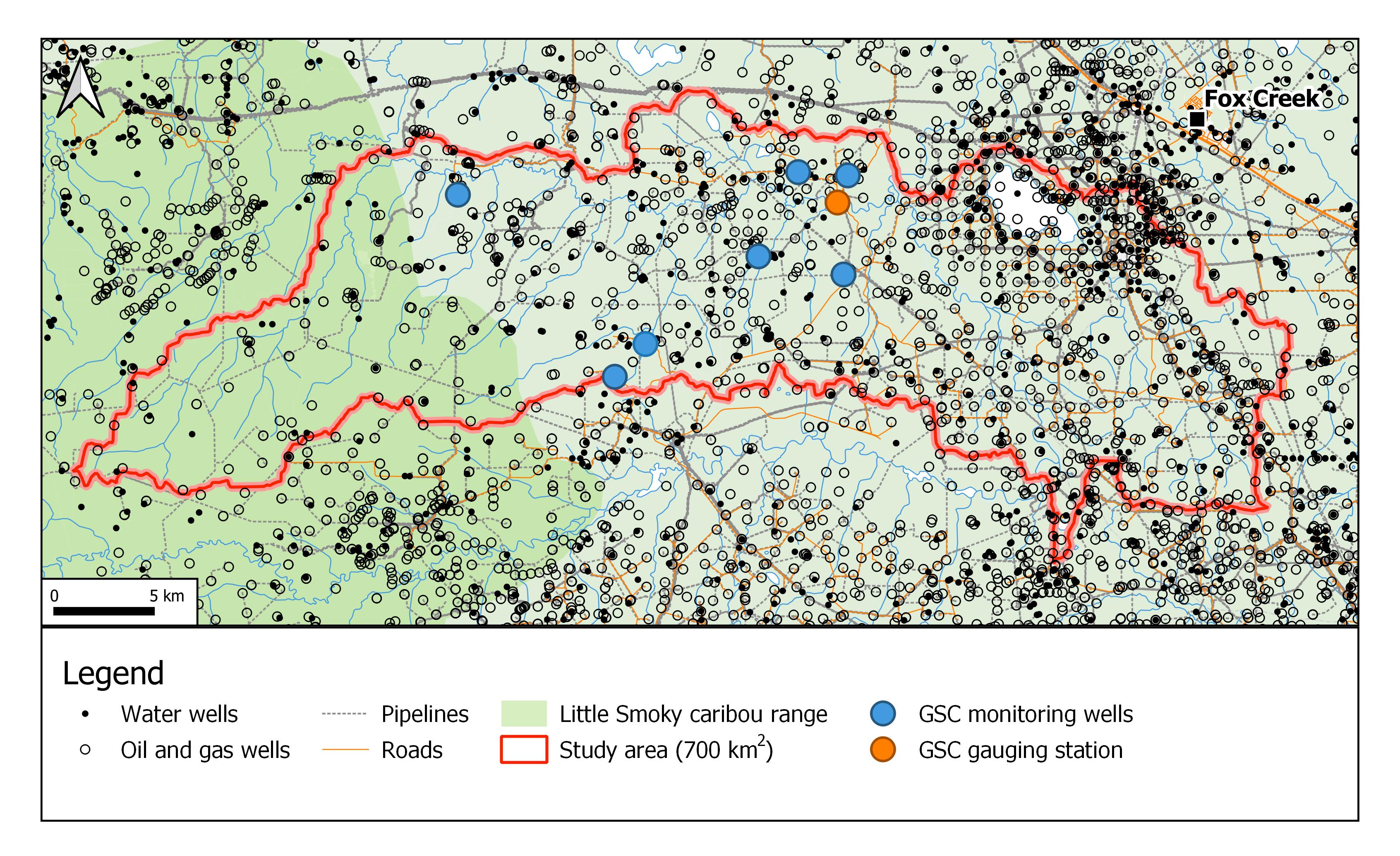 A portion of the Fox Creek area with geographical details indicated through mapping and text. 