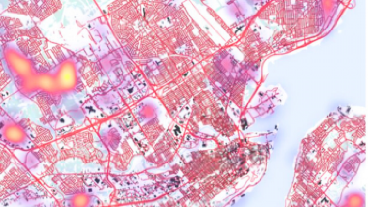 Aerial view identifying areas of urban growth in Quebec City.